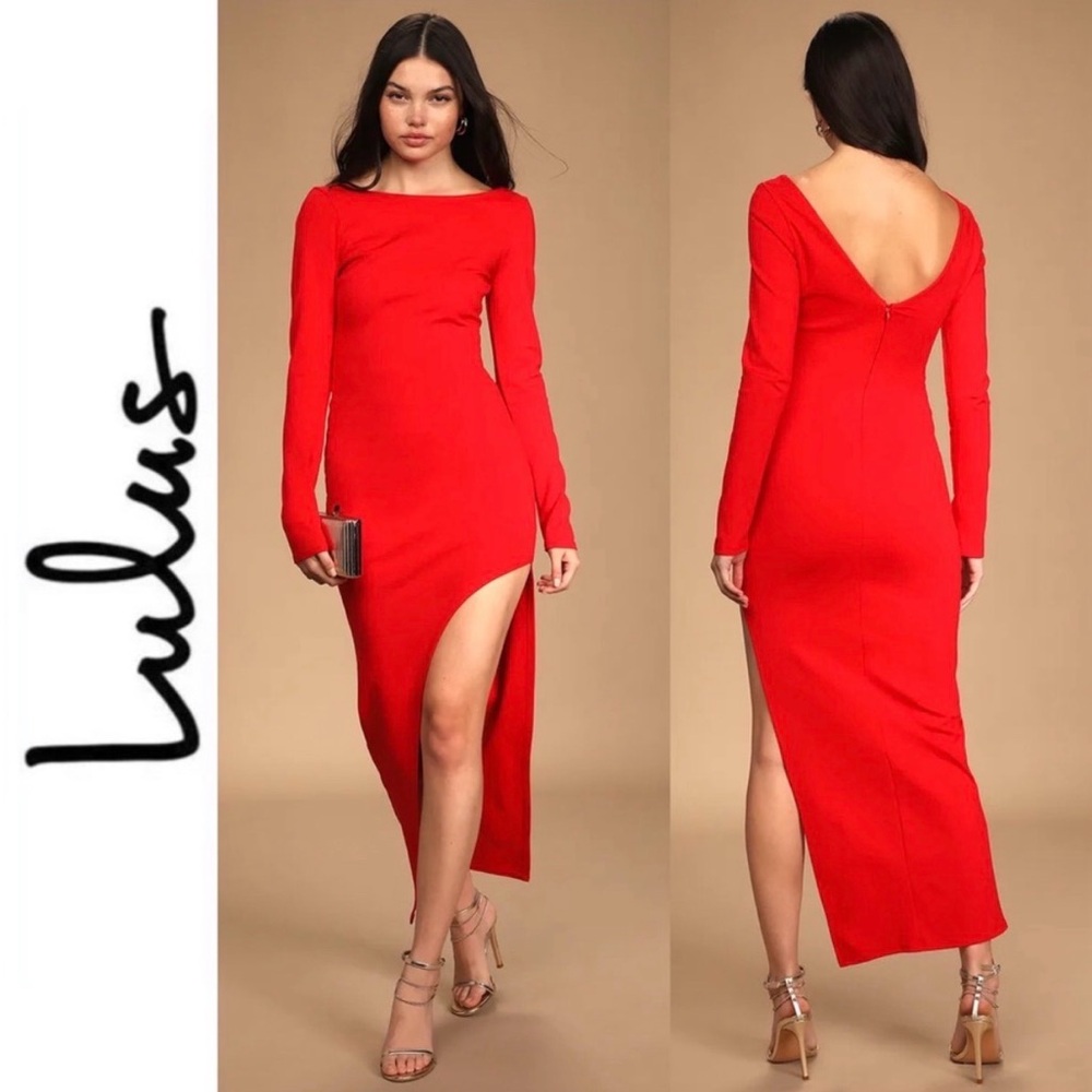 Dreaming About You Bright Red Long Sleeve Maxi Dress